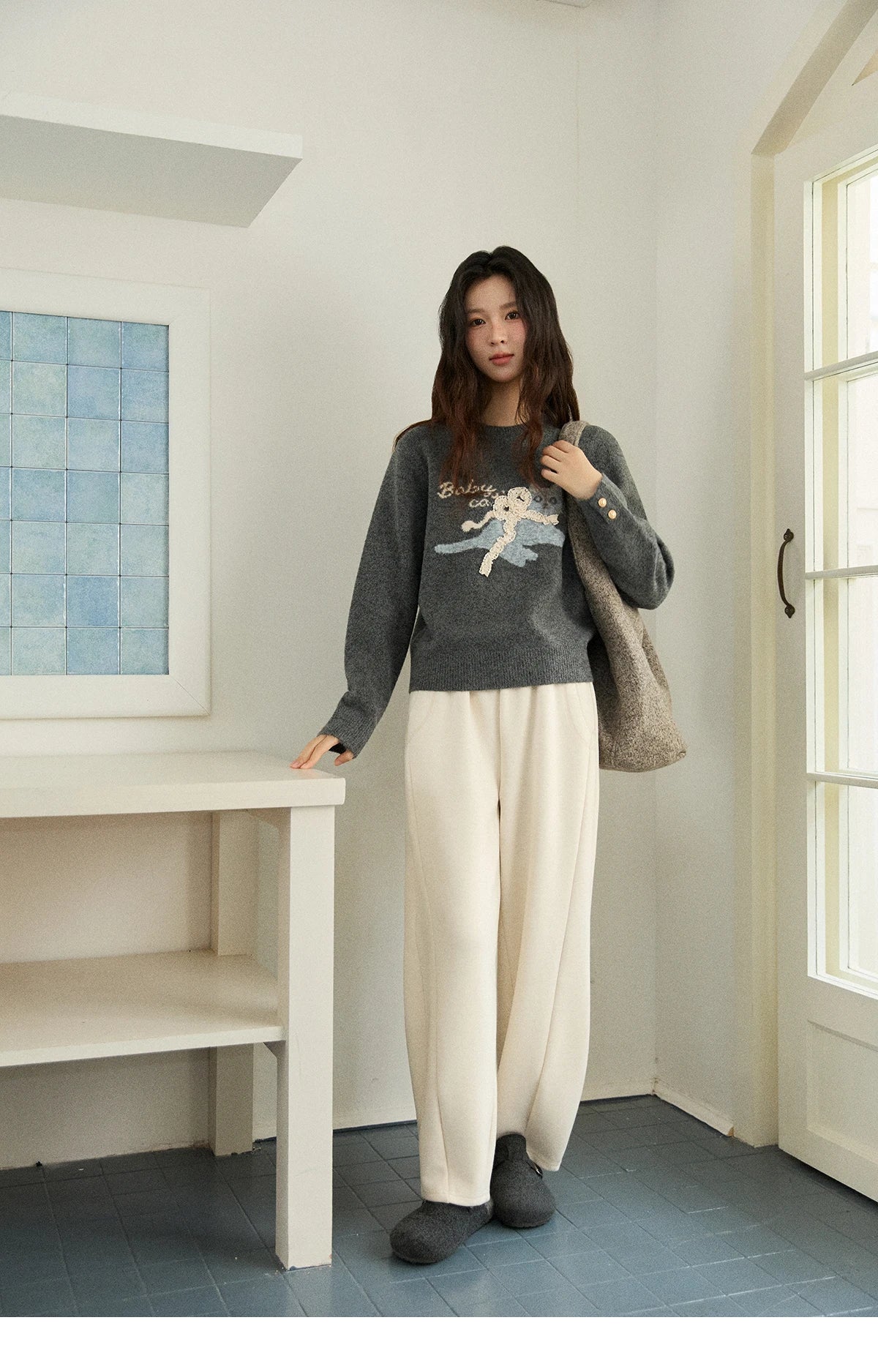 Mishow Cat Jacquard Three-Dimensional Bow Pullover MXE86Z2750