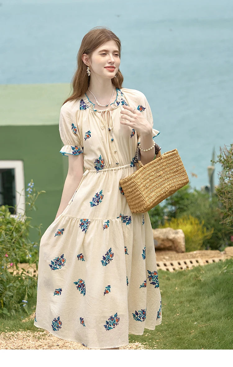 Mishow French Embroidered Flower Drawstring Dress MXD24L1835