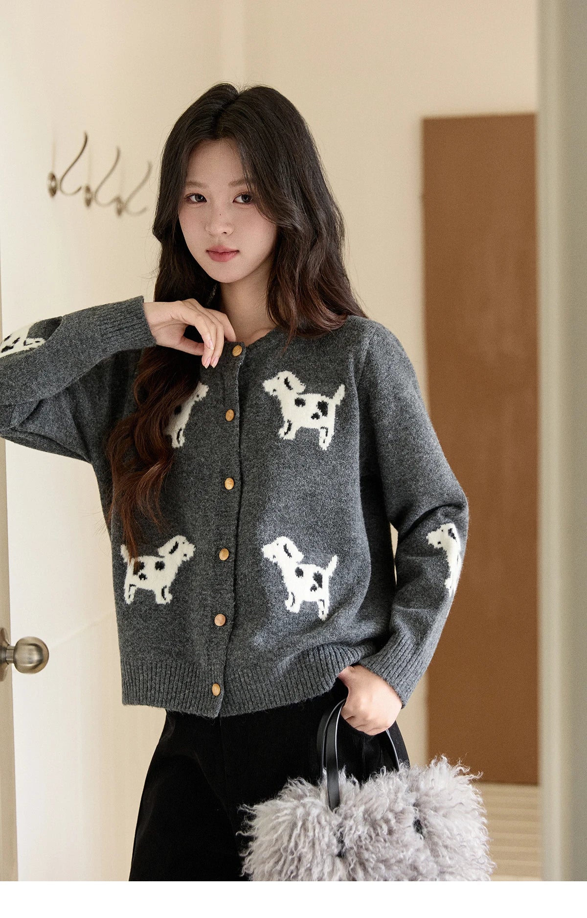 Mishow Puppy Jacquard Crew Neck Cardigan MXE93Z2950