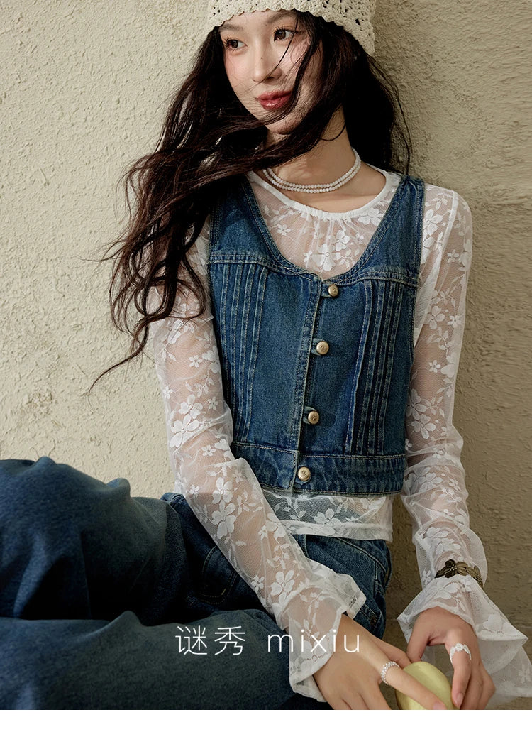Mishow Retro Deep Blue Denim Vest Coat MXE16W0750