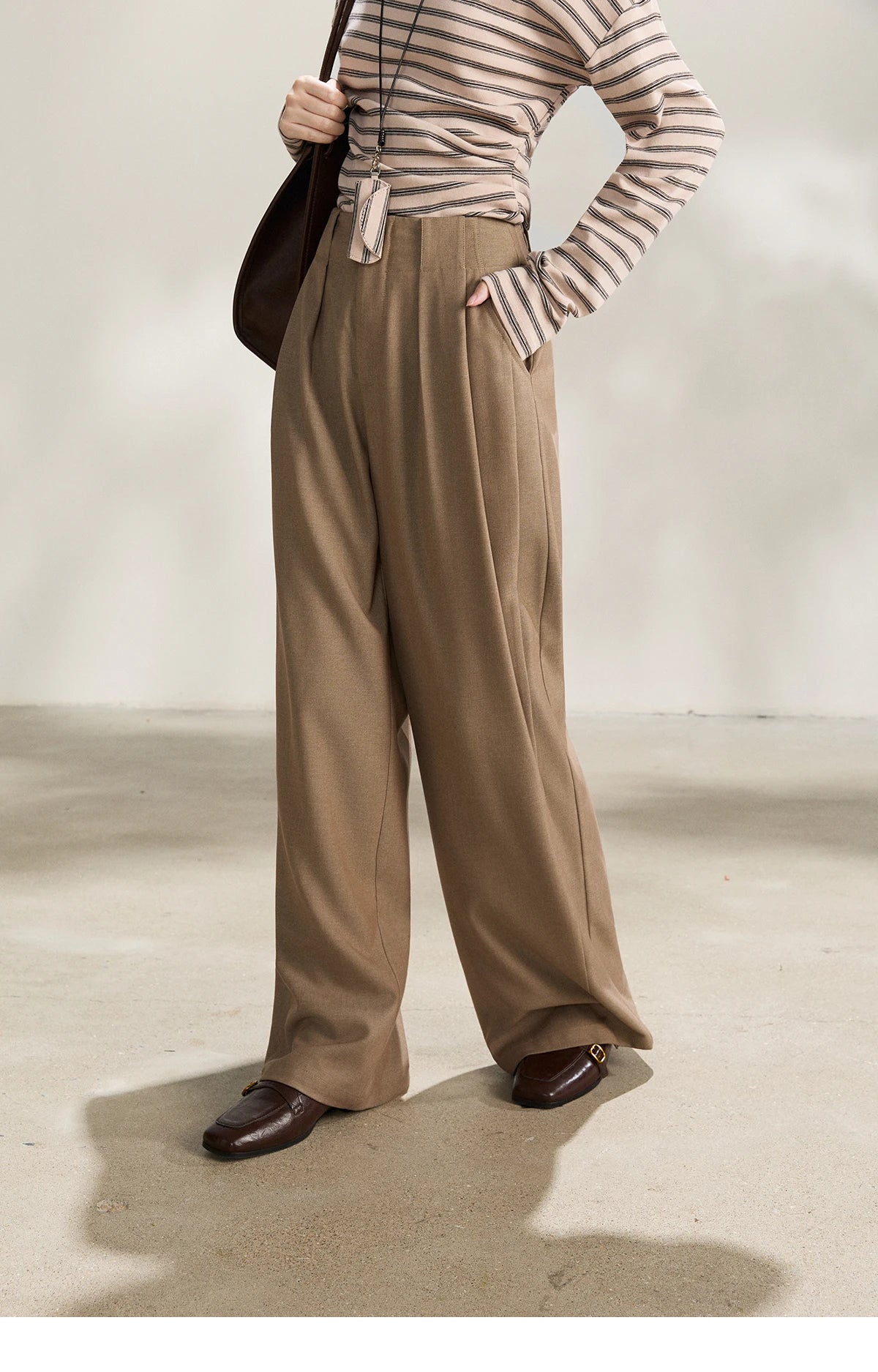 MISHOW Camel Wide Leg Pants High Waist Pleated MXF108K1007