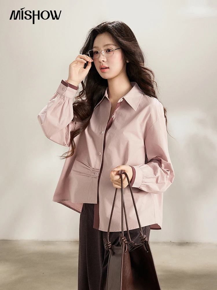 MISHOW French Cotton Contrast Shirt Polo Neck Asymmetrical MXF13C2435