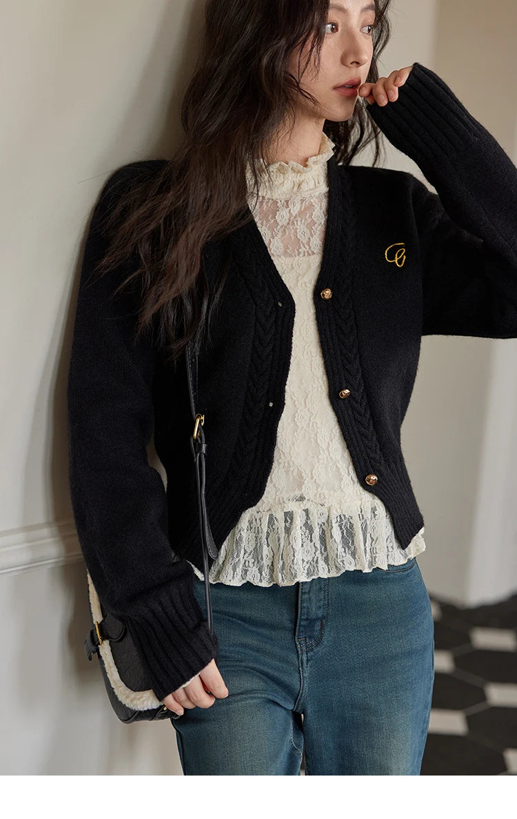 Mishow Elegant V-Neck Vintage Short Cardigan MXD48Z0848