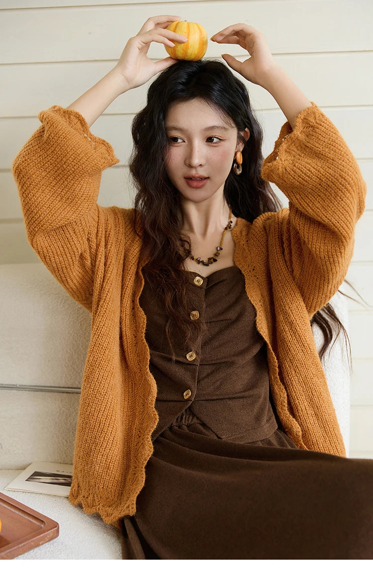 Mishow Pumpkin Wavy Edge Dropped Sleeve Cardigan MXE46Z2505