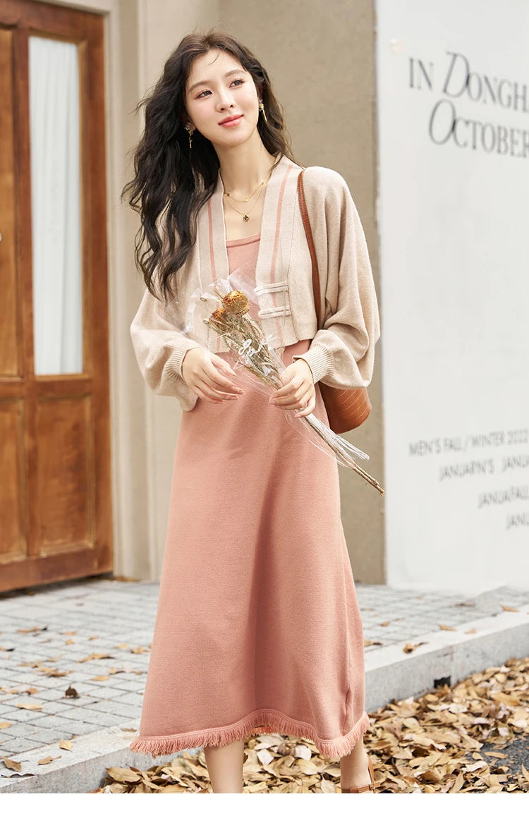 MISHOW Knitted Lantern Sleeve Sweater Dress MXC46L1589