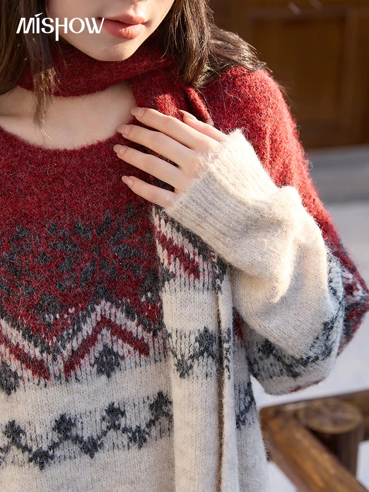 Mishow Christmas Fair Isle Sweater with Scarf MXE51Z2628