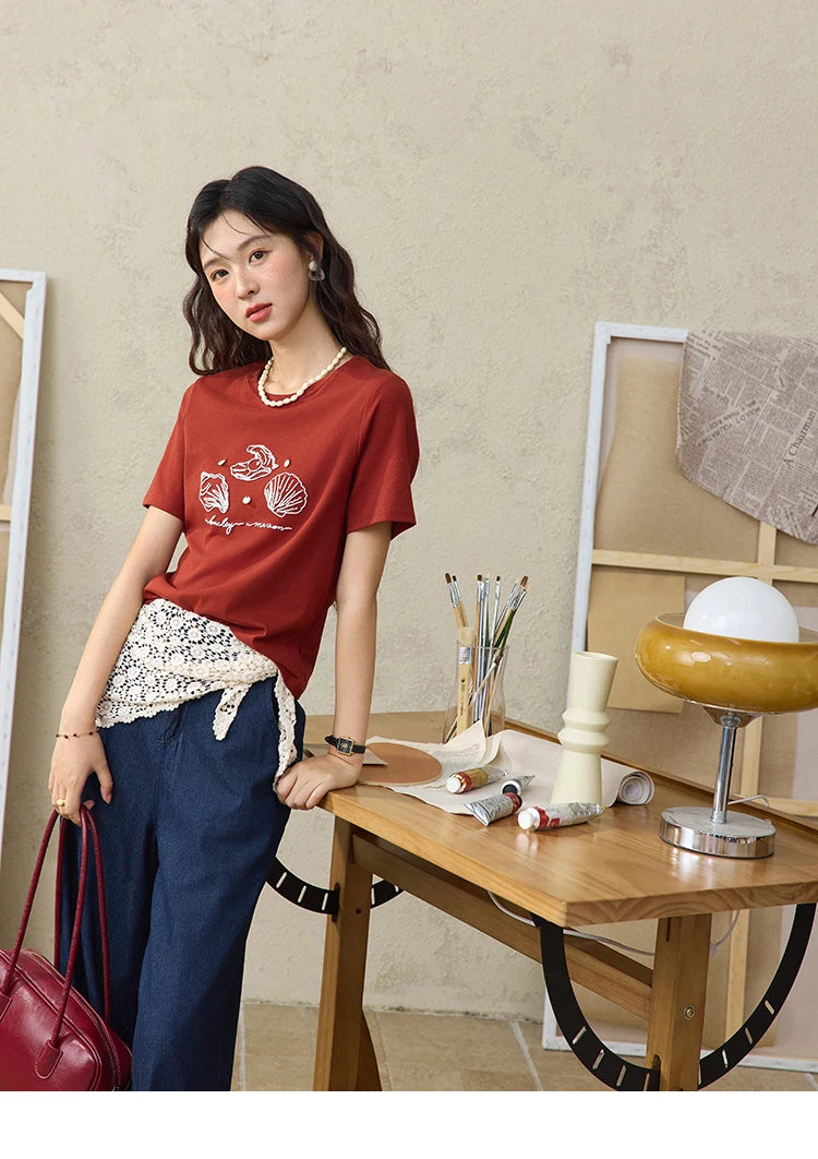 Mishow Shell Embroidered Round Neck Tee MXE34T0570