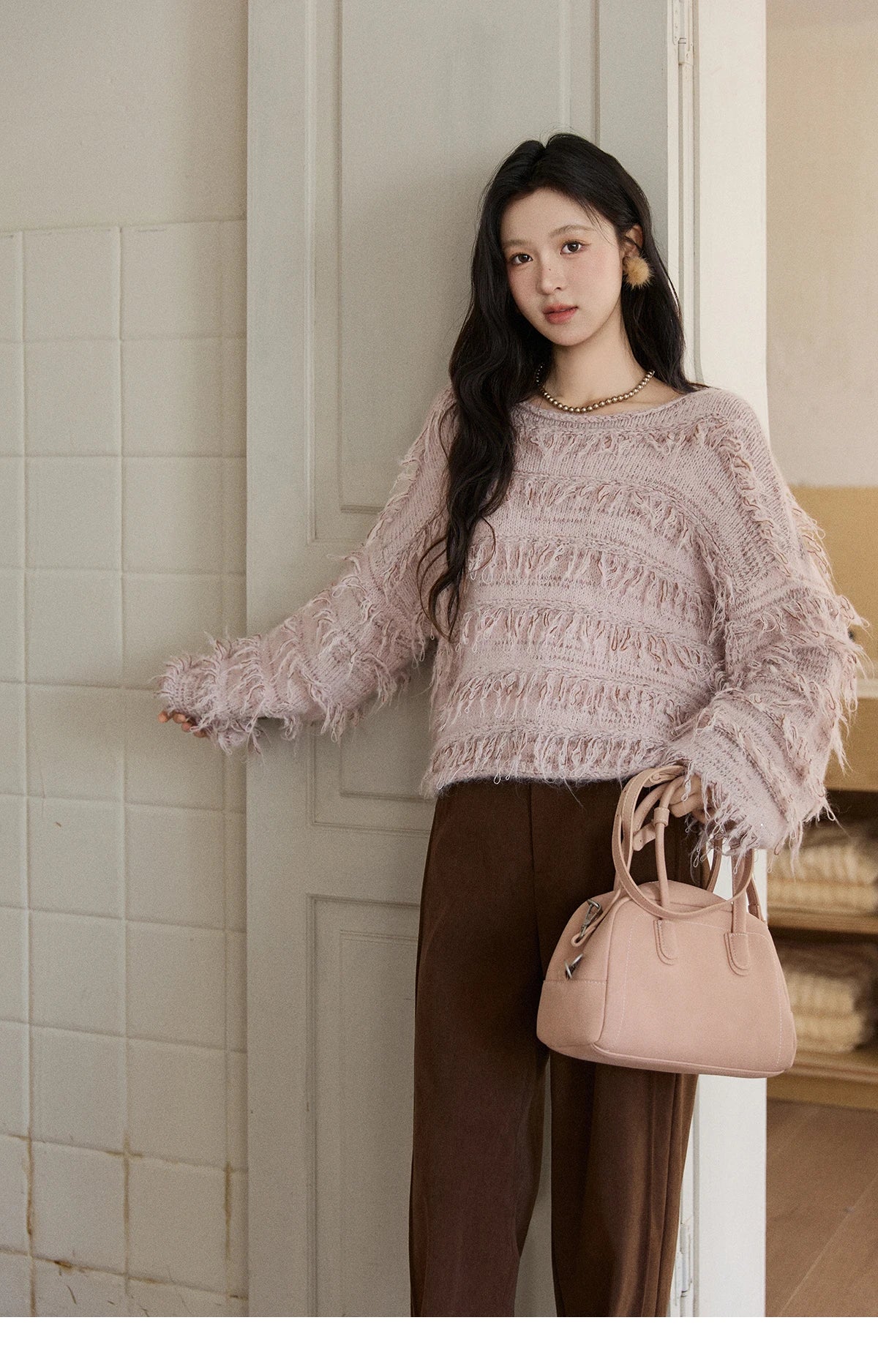 Mishow Tassel Bead Wool Blended Thick Sweater MXE90Z2822