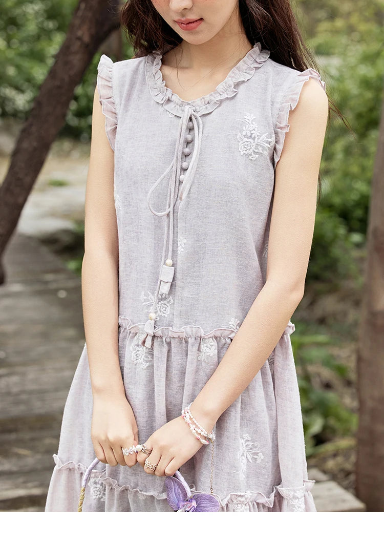 Mishow Round Neck Ruffled Sleeveless Embroidered Dress MXE33L2231