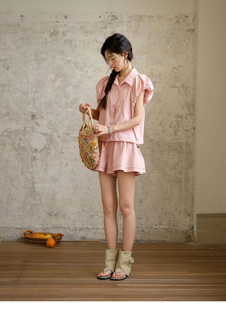 Mishow Loose Button Shirt & Casual Shorts Set MXE34T0591