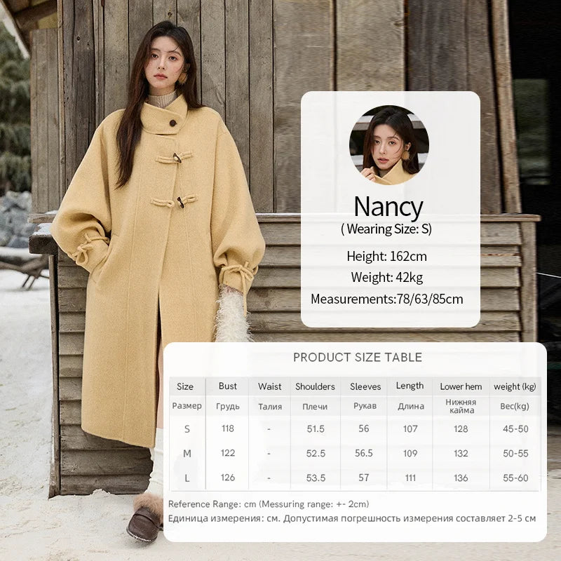 Mishow Yellow 100% Wool Double-Faced Turtleneck Coat MXE51W0902