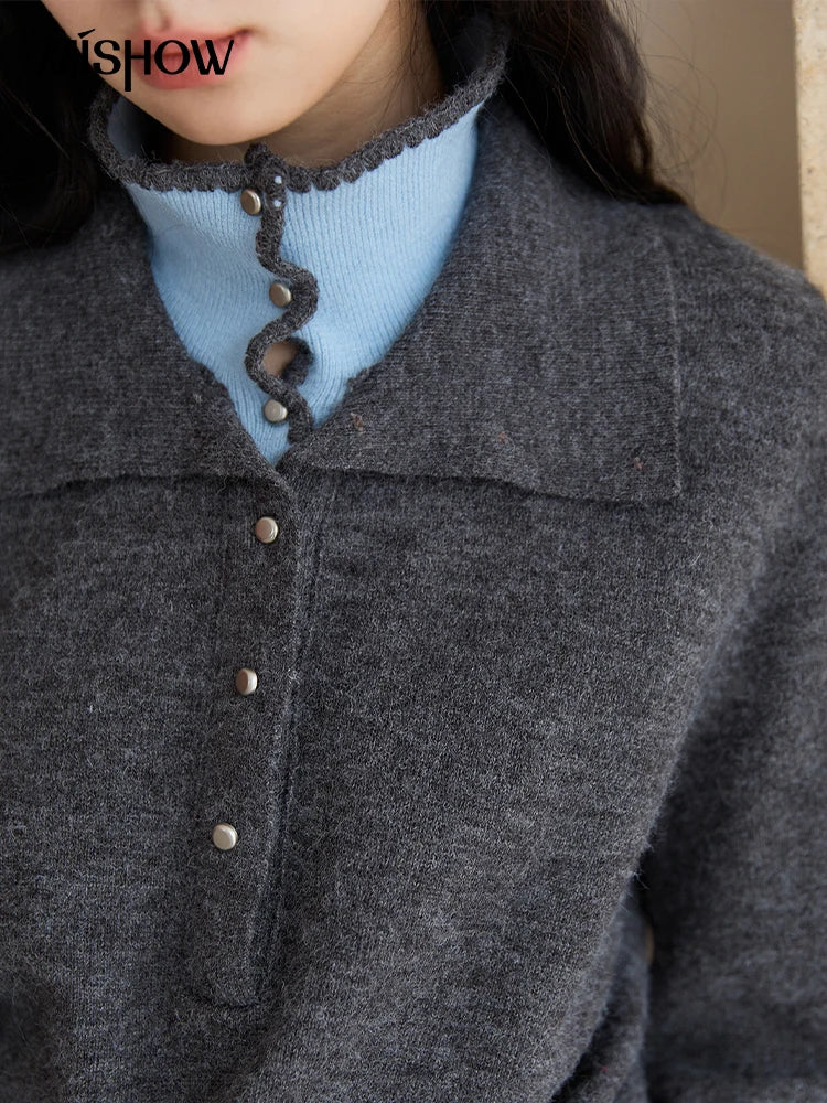 Mishow Double-Layer Turn-Down Collar Loose Sweater MXE45Z2502