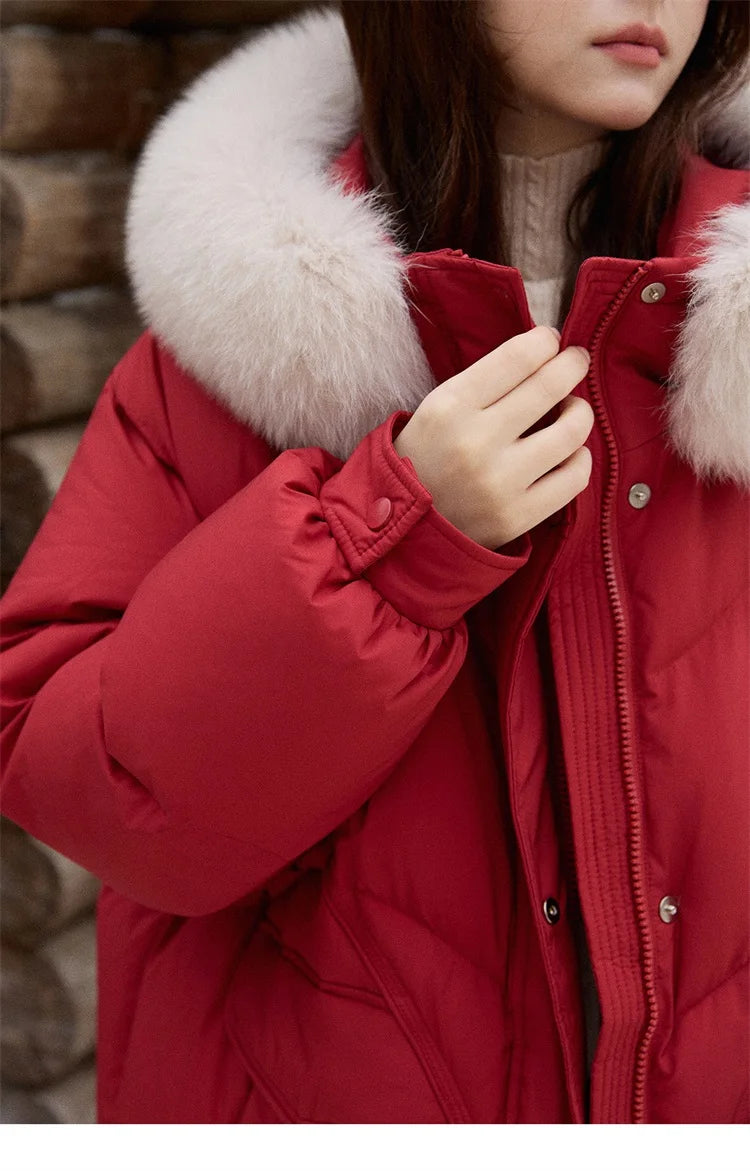 Mishow Fox Fur Collar 90% White Duck Down Jacket MXE51Y0082