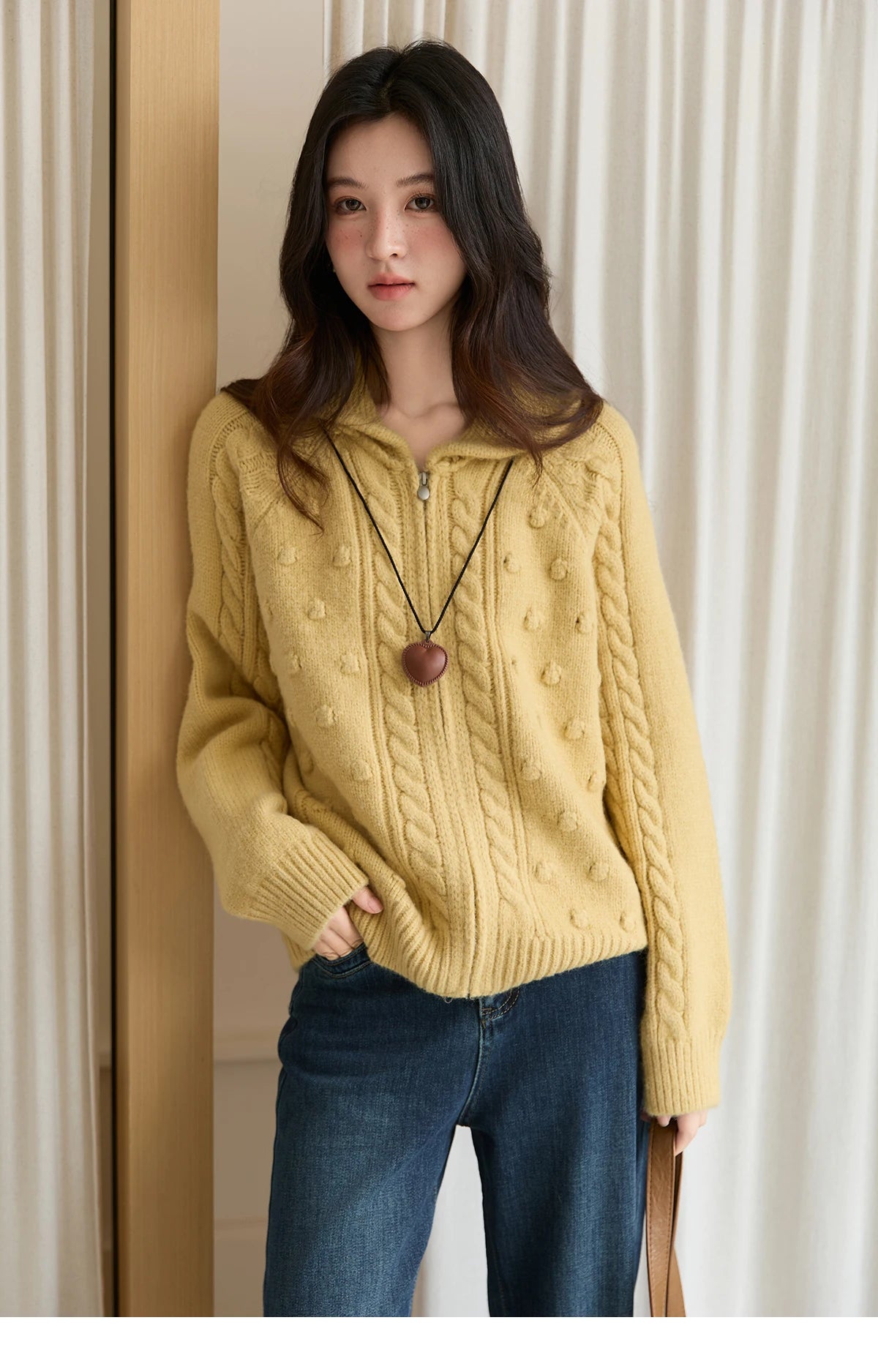 Mishow Yellow Zipper Turn-Down Collar Cardigan MXE49Z2619