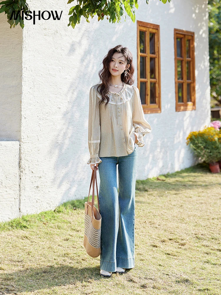 MISHOW Floral Round Neck Shirt Ruffled Collar Petal Sleeve MXE14X1729