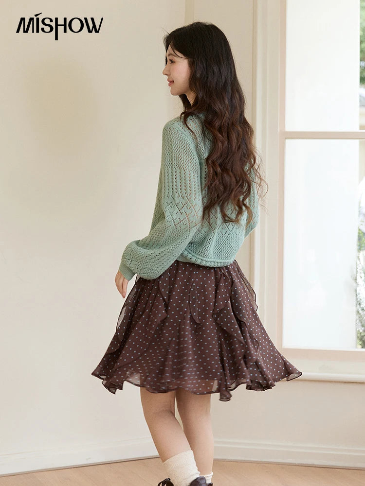 Mishow Mint Green Crew Neck Hollow Cardigan MXF108Z1046