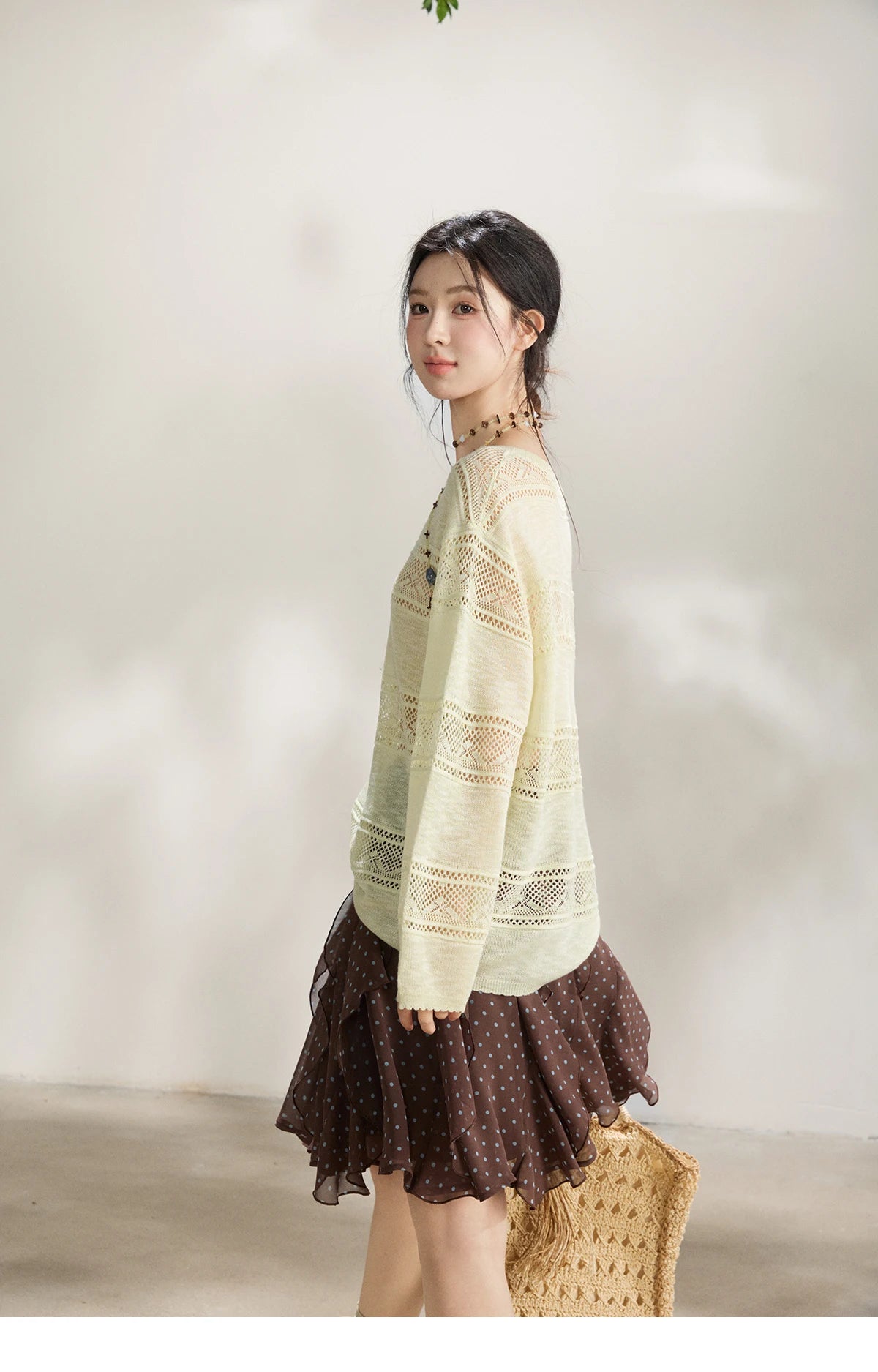 Mishow Pale Yellow Crew Neck Hollow Top MXF13Z3020