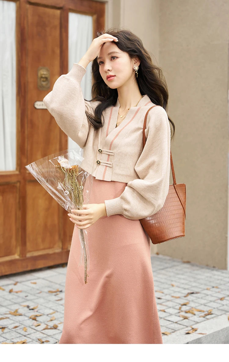MISHOW Knitted Lantern Sleeve Sweater Dress MXC46L1589