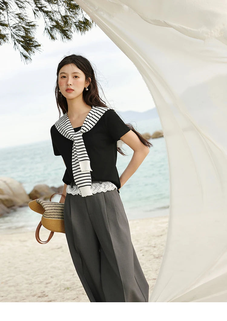MISHOW Gray High Waist Wide Leg Pants Retro Office MXE32K0921