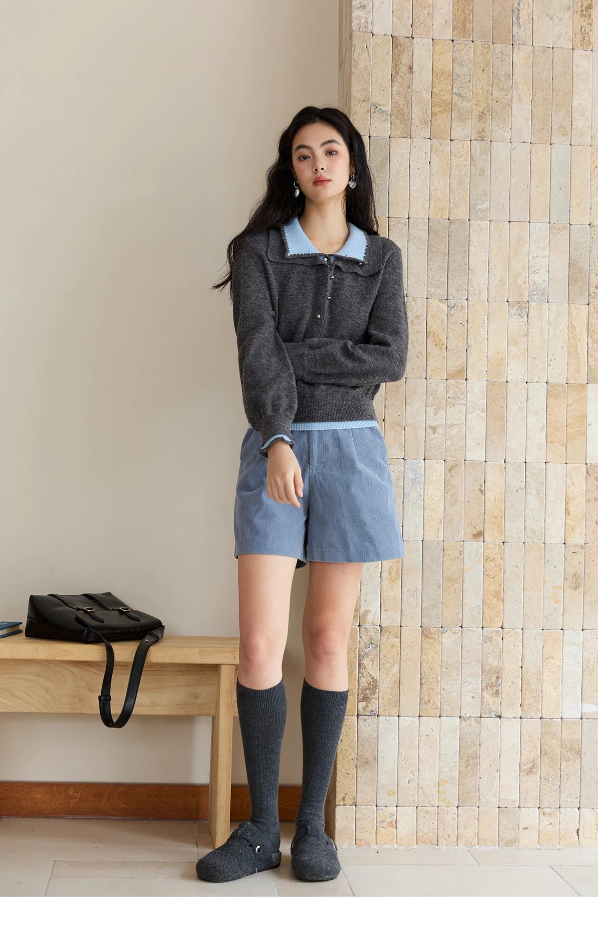 Mishow Double-Layer Turn-Down Collar Loose Sweater MXE45Z2502