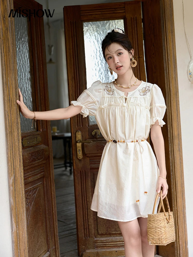Mishow Jacquard Embroidered Bubble Sleeve Dress MXD30L1864