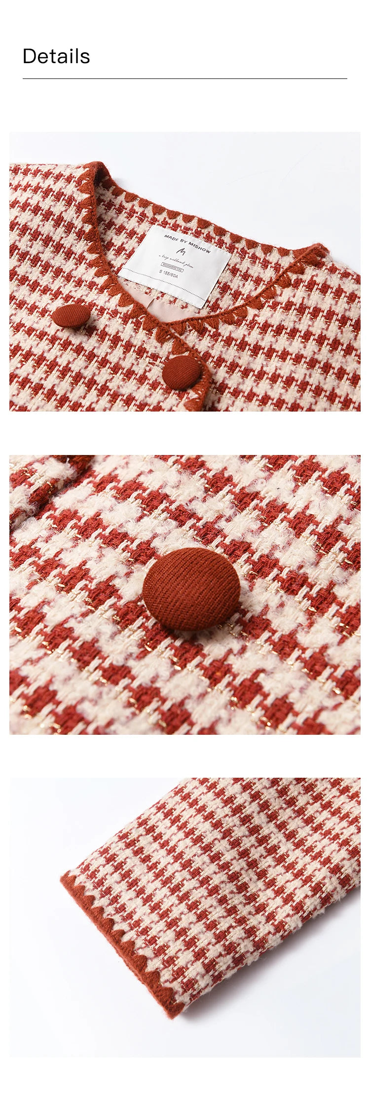 Mishow Red Plaid Double Breasted Tweed Jacket MXD56W0631