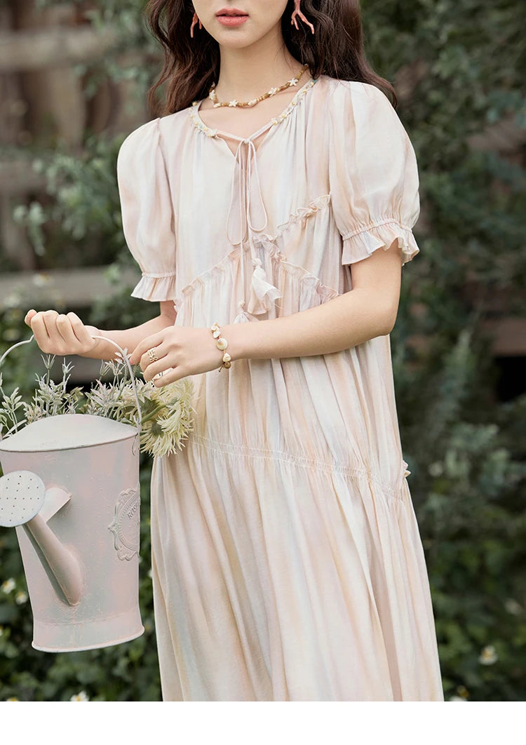 Mishow French V-Neck Puff Sleeve Gradient Dress MXE31L2166