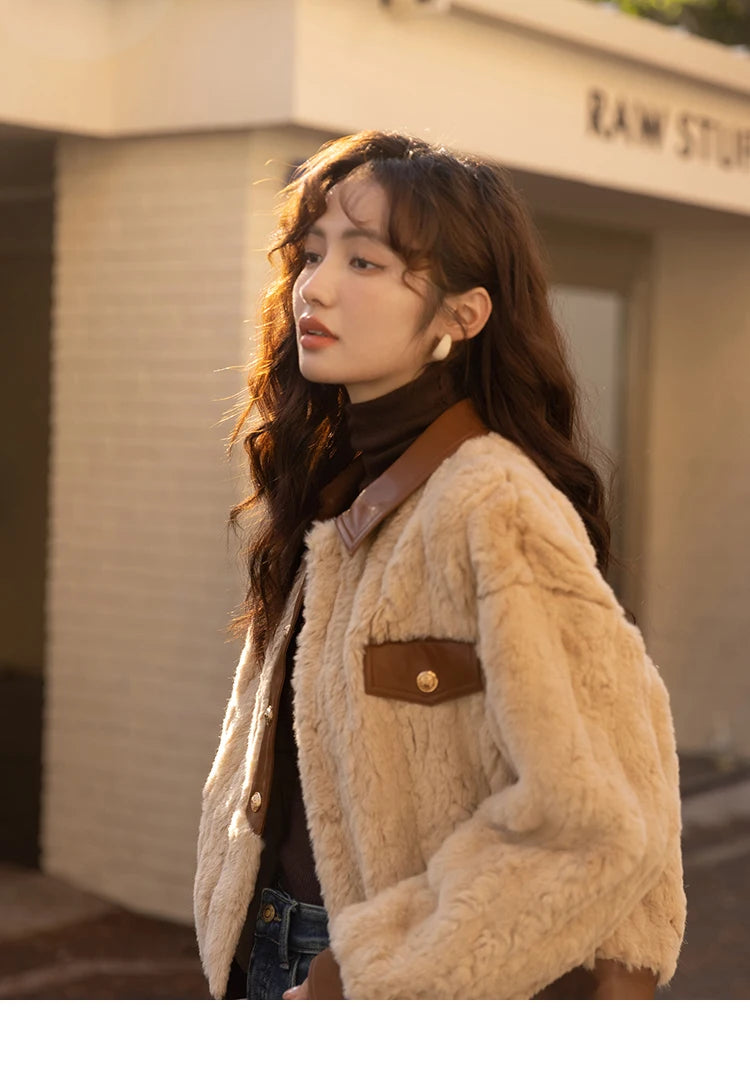Mishow Lamb Wool Leather Trim Coat MXB43W0490
