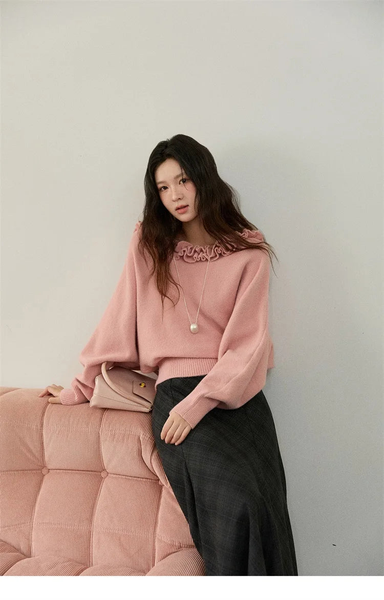 Mishow Orange Lotus Edge Lantern Sleeve Pullover MXE86Z2726