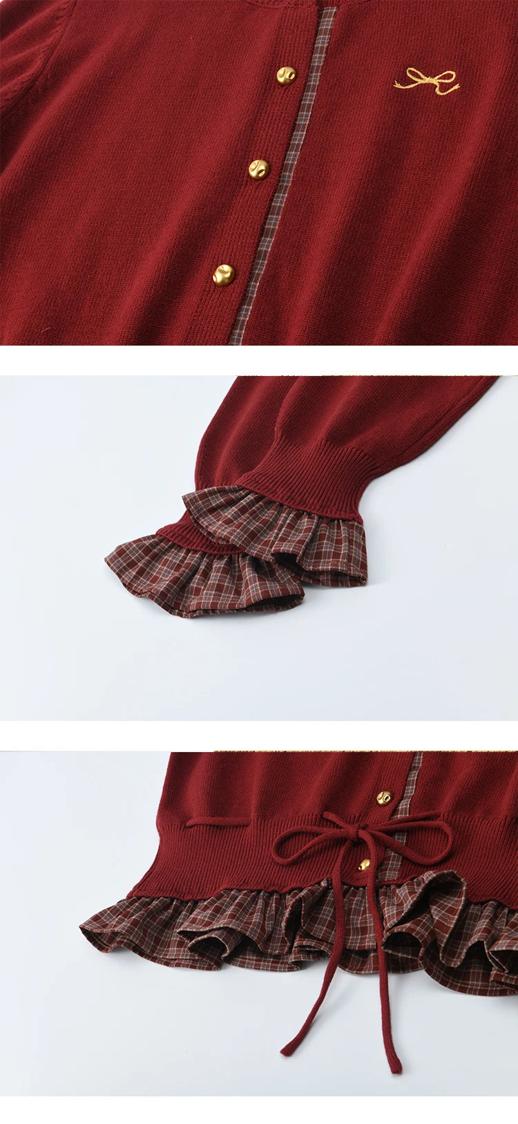 Mishow Red Fake Two-Piece Plaid Patchwork Cardigan MXE45Z2483