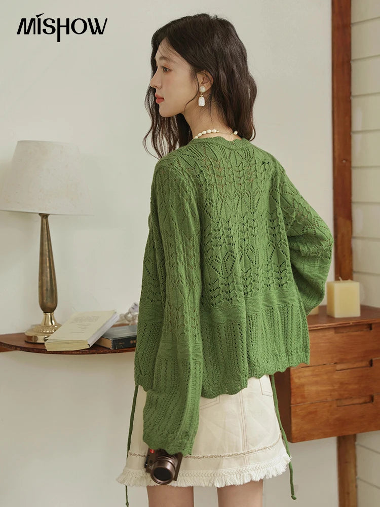 Mishow Flared Sleeve Lace-Up Cardigan & Camisole Set MXE42T0717