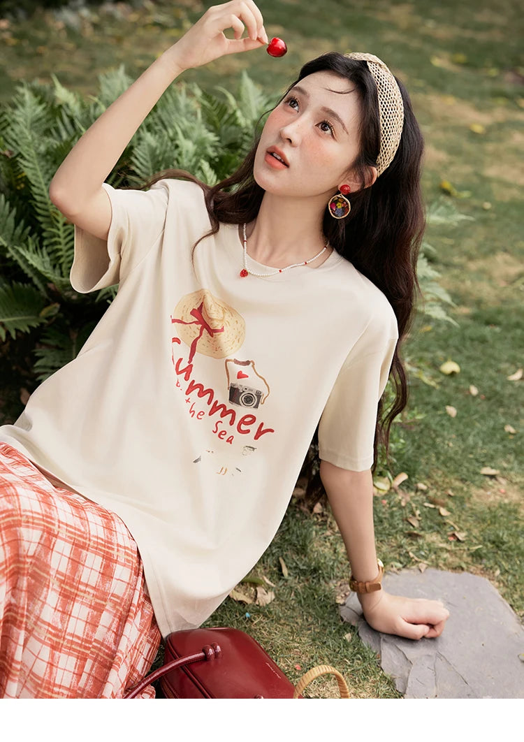 Mishow Cartoon Print Loose Round Neck Tee MXE34T0559