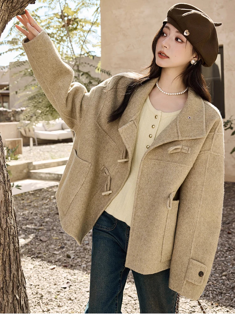 Mishow Reversible Wool Velvet Cow Horn Button Coat MXD44W0446