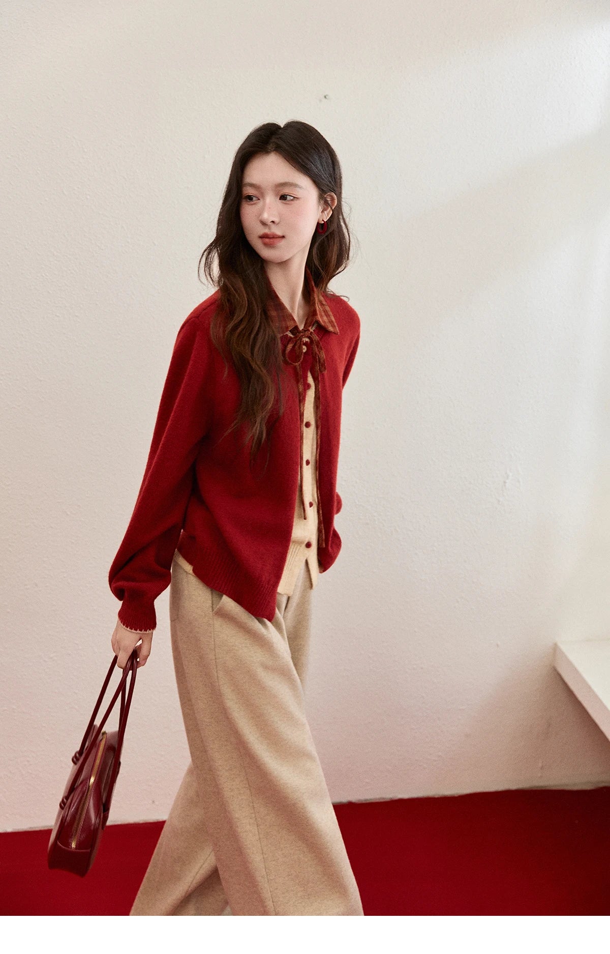 Mishow Color Block Fake Two-Piece Removable Collar Cardigan MXE93Z2816
