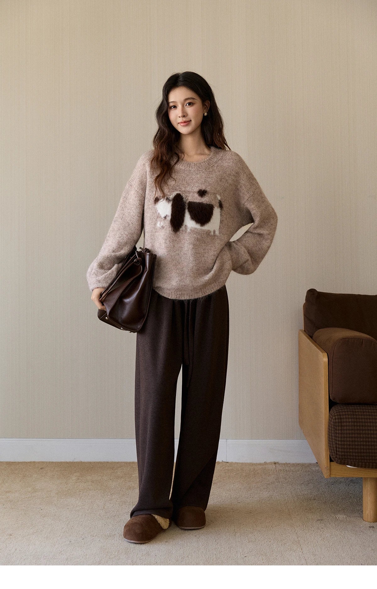 Mishow Dog Pattern Jacquard Crew Neck Sweater MXE94Z2988
