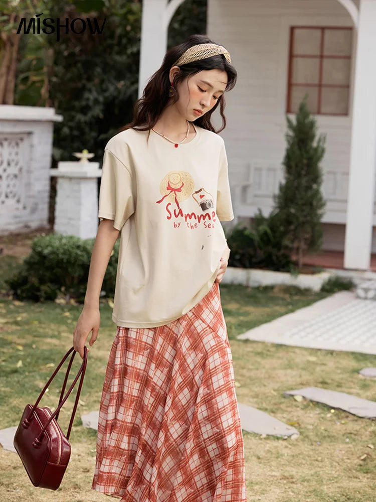 Mishow Cartoon Print Loose Round Neck Tee MXE34T0559