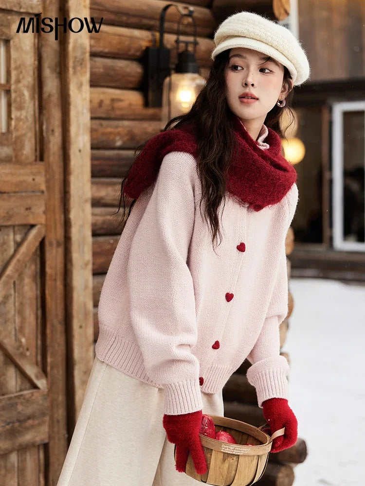 Mishow Love Heart Button Color Clash Cardigan MXD58Z1127