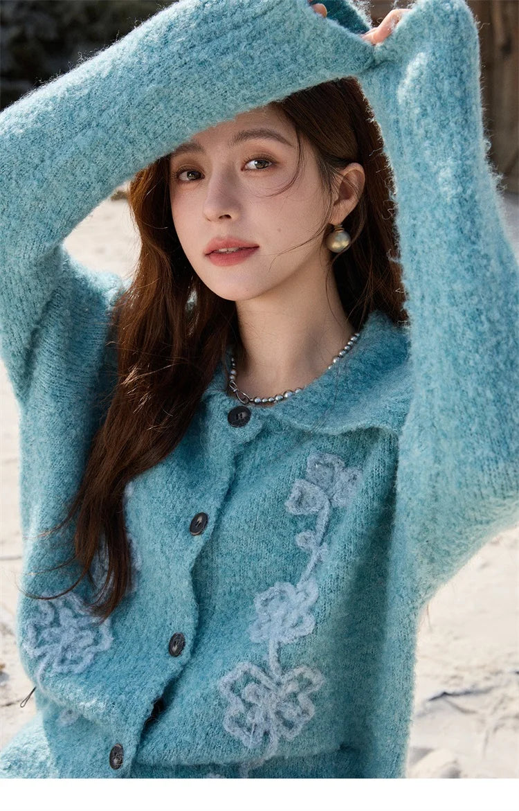 Mishow Retro 3D Floral Jacquard Lapel Cardigan MXE87Z2684