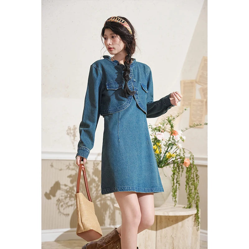 Mishow Retro Chinese Buckle Denim Vest Dress MXD14L1771