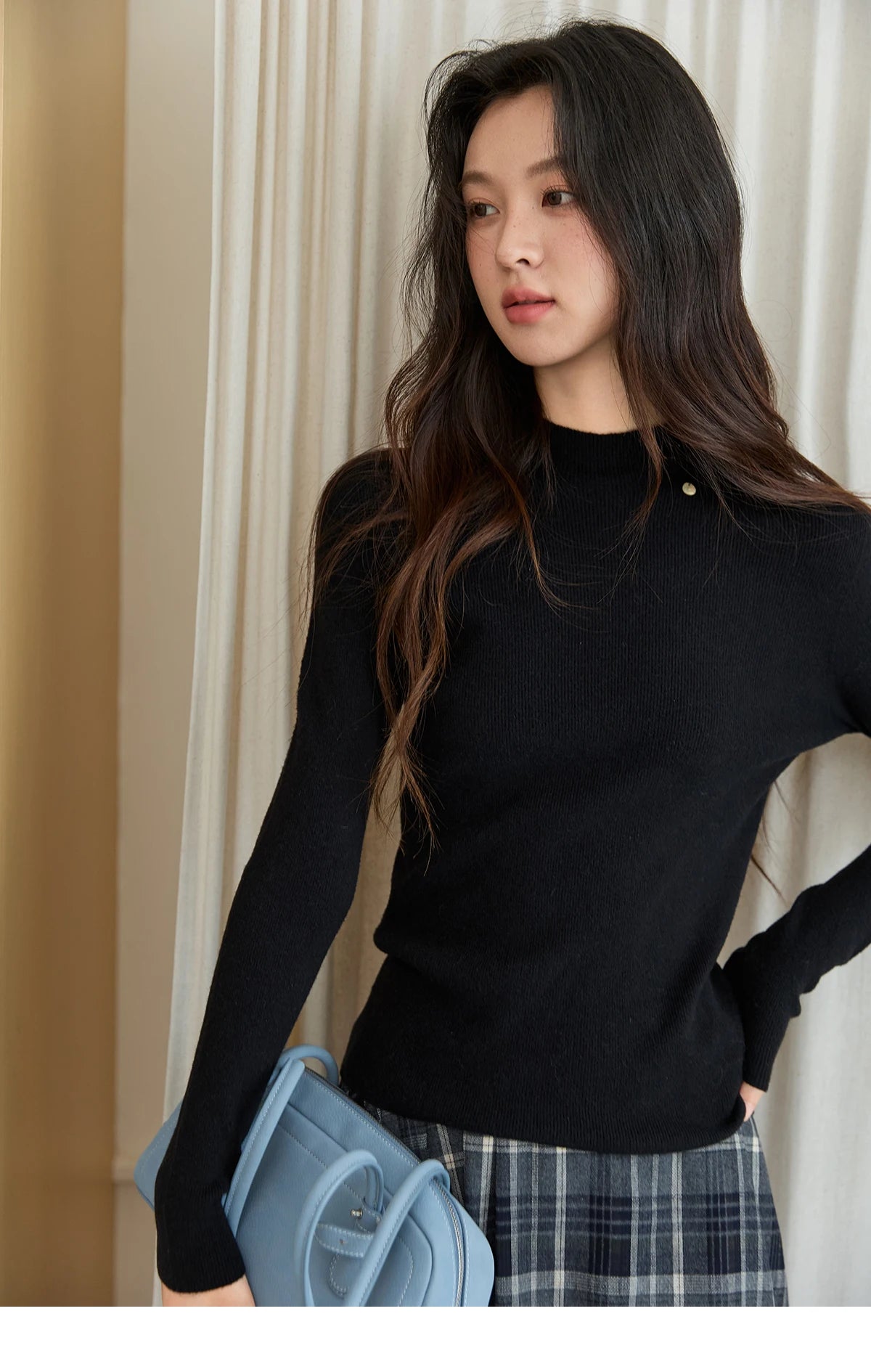 Mishow Minimalist Mock Neck Slim Pullover MXE48Z2583