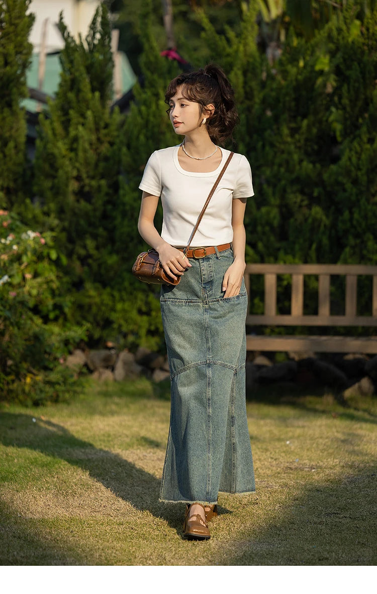 Mishow Solid Square Neck Cotton Tee MXC12T0641