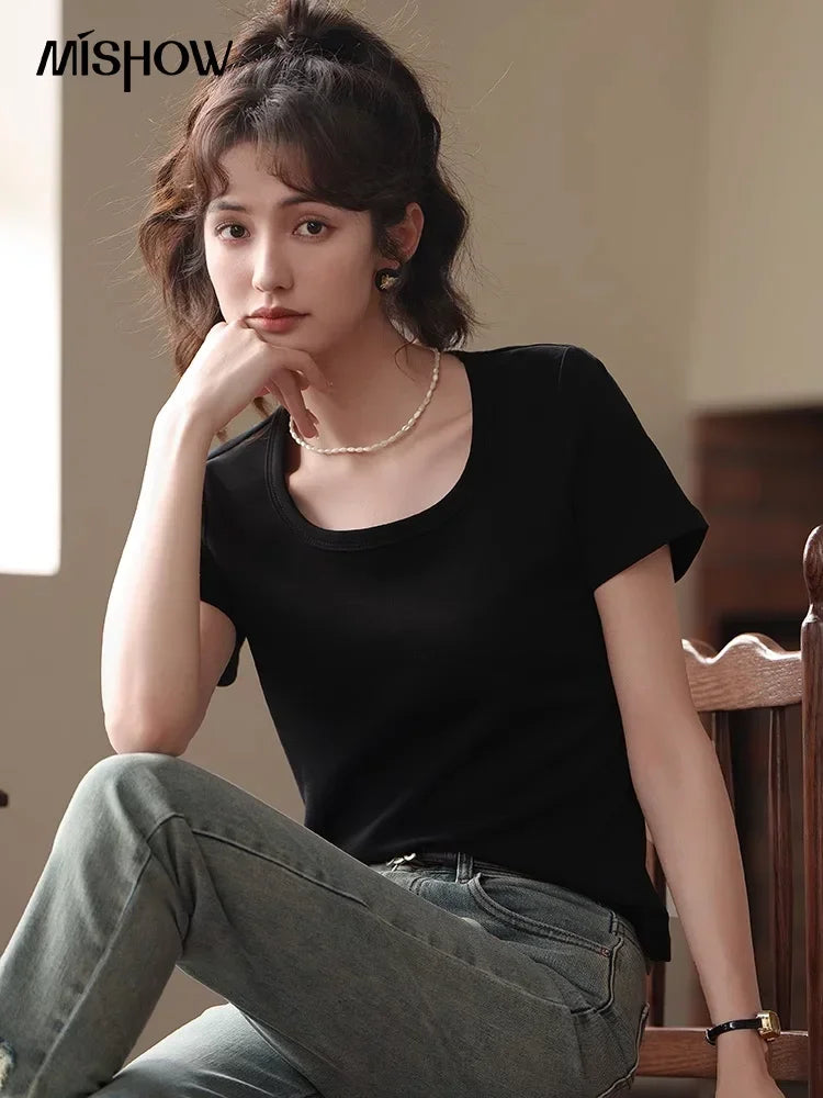 Mishow Solid Square Neck Cotton Tee MXC12T0641