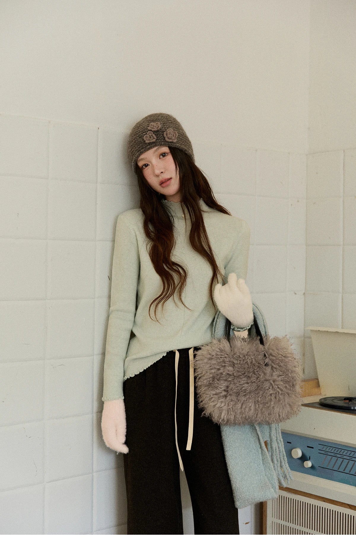 Mishow Ruffled Turtleneck Slim Knit Top MXE91Z2826