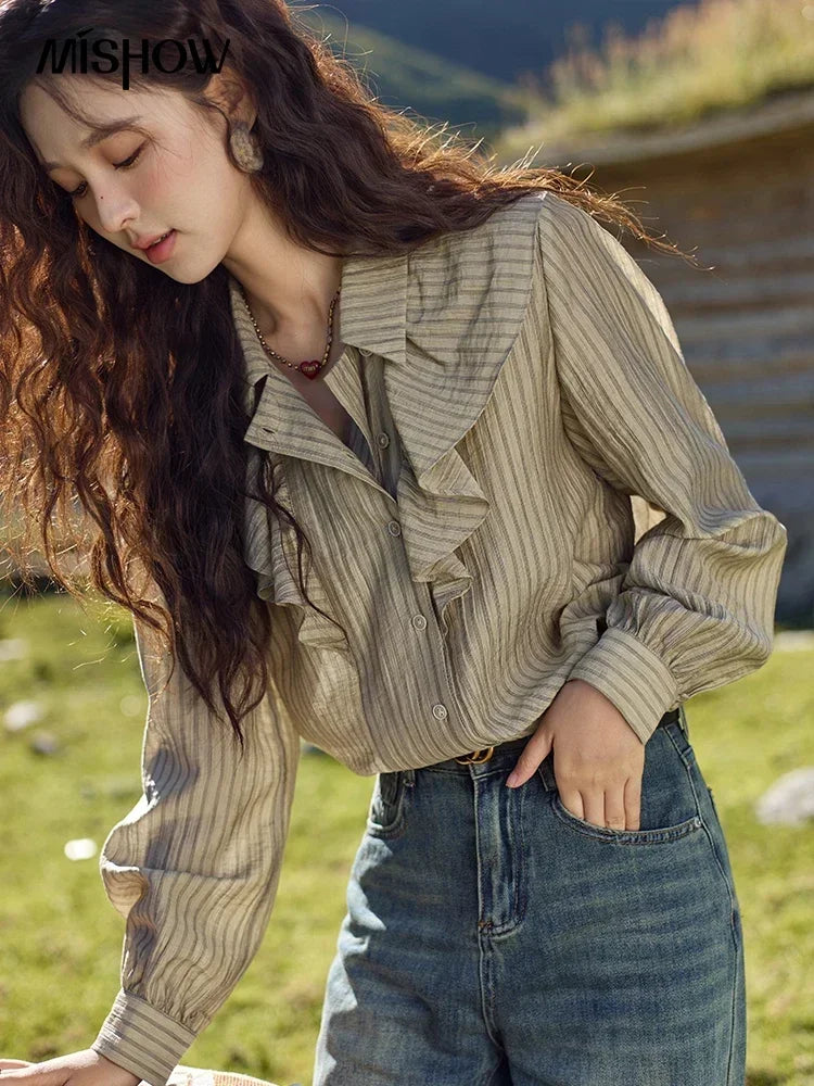 MISHOW Striped Polo Neck Shirt MXD41C0321