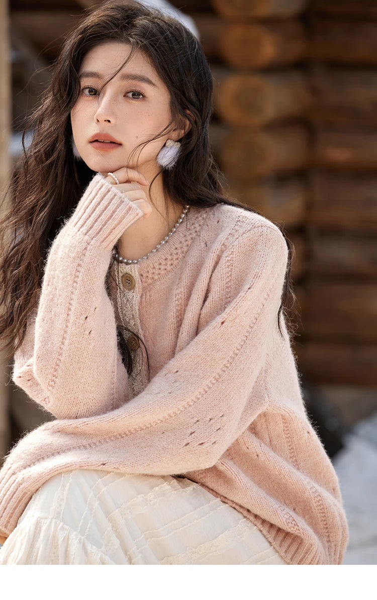 Women's Pink Wool Blend Cardigan Sweater MXD56Z1064