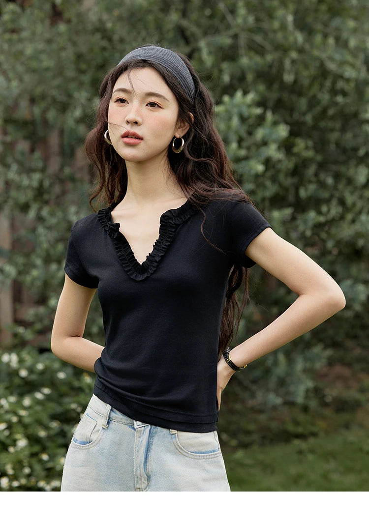 Mishow V-Neck Solid Straight Shoulder Tee MXE35T0562