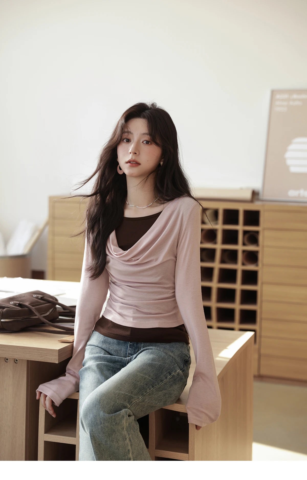 Mishow Multi Colored Fake Two-Piece Swinging Collar Sweater MXE42Z1341