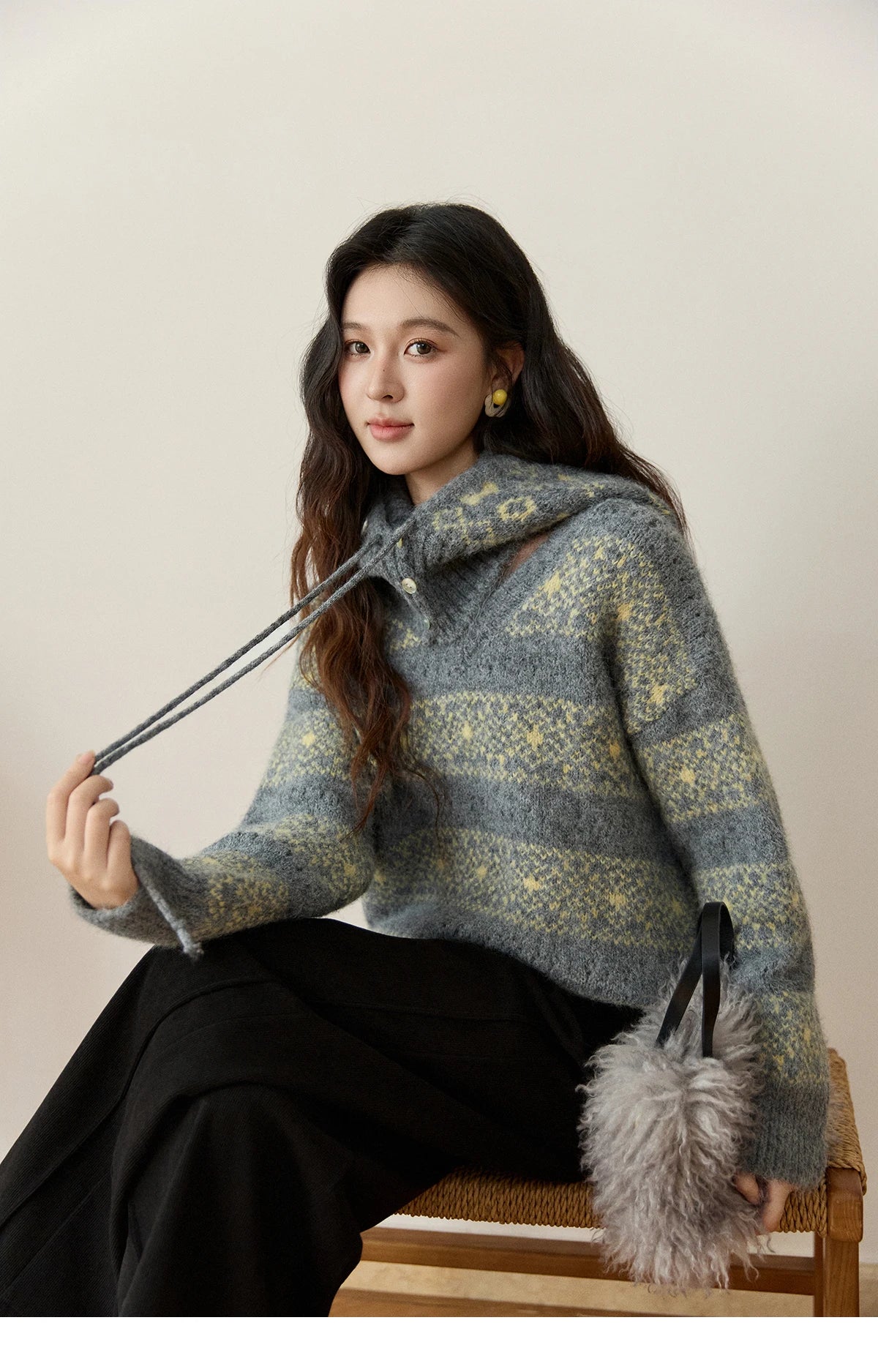 Mishow Fair Isle Removable Hood Sweater MXE94Z2979