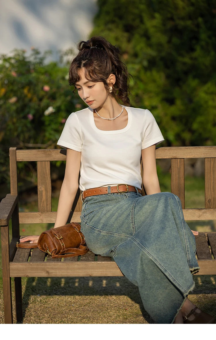 Mishow Solid Square Neck Cotton Tee MXC12T0641