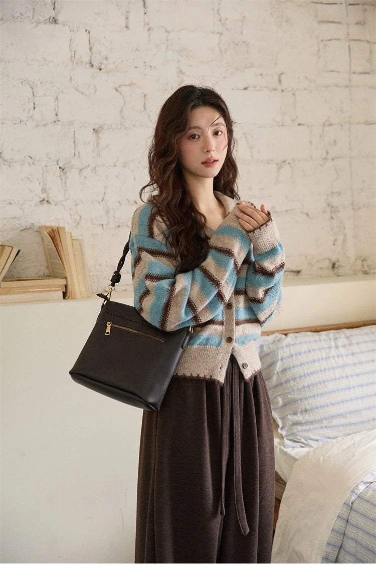 Mishow Retro Striped V-Neck Wool Cardigan MXE87Z2681